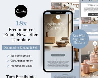 Pacote de modelos Canva para newsletter de e-mail marketing para e-commerce, compatível com Klaviyo, Mailchimp e Flodesk | Móveis