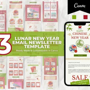 Editable Supplies Lunar New Year Email Template for Klaviyo Mailchimp, E-commerce Newsletter Template Bundle for Small Business Owners