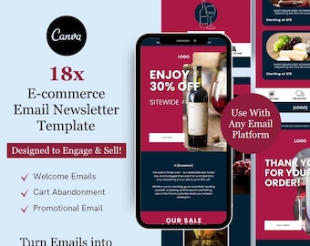 E-commerce e-mailmarketing nieuwsbrief canva sjabloonbundel voor Klaviyo Mailchimp en Flodesk | Wijn