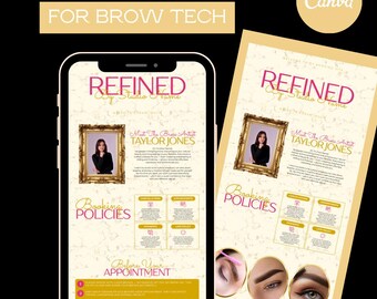 Pink & Gold Brow Tech Acuity Scheduling Template for Beauty Business | Editable Canva Booking acuity site design