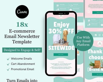 E-commerce e-mailmarketing nieuwsbrief canva sjabloonbundel voor Klaviyo Mailchimp| Keukenbenodigdheden