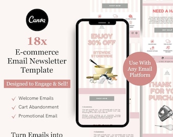 E-commerce e-mailmarketing nieuwsbrief canva sjabloonbundel voor Klaviyo en Mailchimp | Bakmaterialen