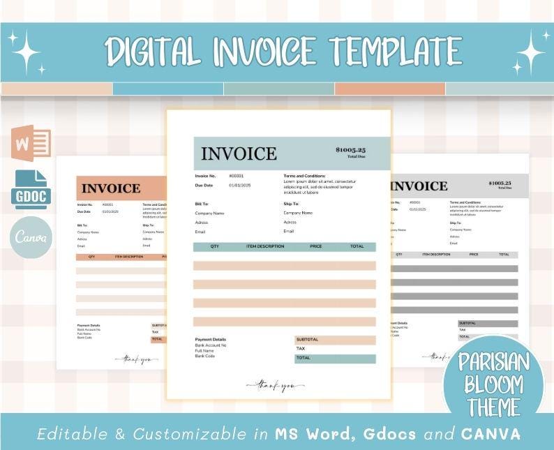 Simple Invoice Templates for Microsoft Word, Google Docs, and Canva ...