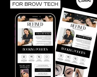 Black & White Brow Tech Acuity Scheduling Template for Beauty Business | Editable Canva Booking acuity site design