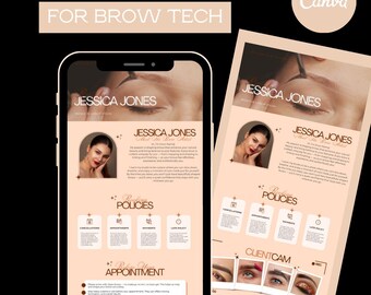 Beige / Nude Brow Tech Acuity Scheduling Template for Beauty Business | Editable Canva Booking acuity site design