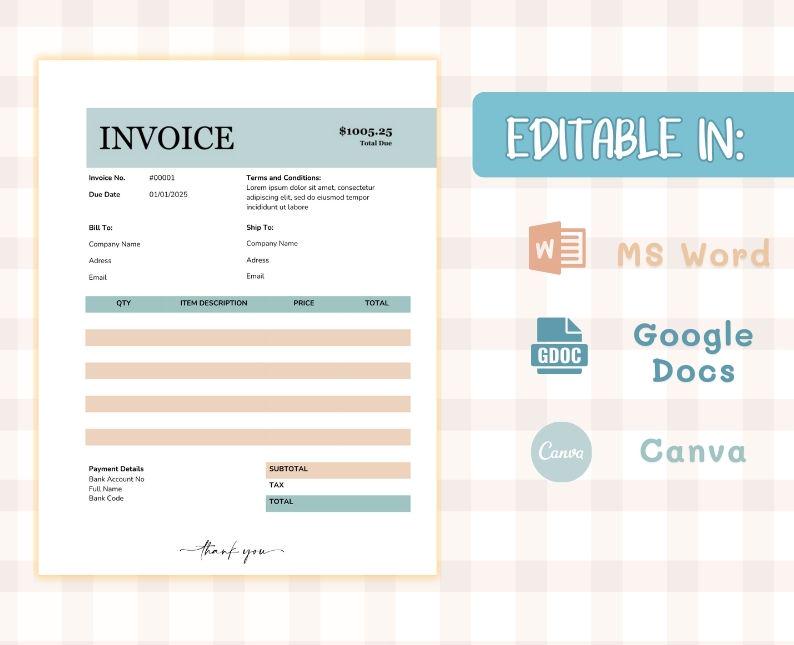 Simple Invoice Templates for Microsoft Word, Google Docs, and Canva ...