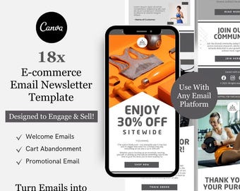E-commerce e-mailmarketing nieuwsbrief canva sjabloonbundel voor Klaviyo Mailchimp | Fitnessapparatuur