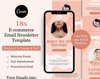 E-commerce e-mailmarketing nieuwsbrief canva sjabloonbundel voor Klaviyo Mailchimp | Make-up