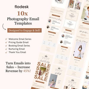 Email Templates for Photographers | Flodesk Ready Newsletter, Welcome, Booking & Nurturing Email Series | Customizable Email Bundle