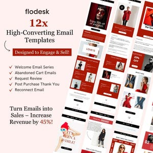 Flodesk Email Marketing Template | Flodesk Minimalist Email Design | Fashion Email Templates Bundle | Welcome Email Series | Black Red
