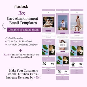 Flodesk メール マーケティング テンプレート | Flodesk ミニマリスト カート放棄メール シリーズ | コンバージョン率の高いメール テンプレート | パープル ホワイト