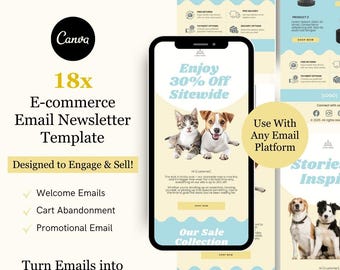 E-commerce Email Marketing Newsletter Canva Template Bundle for Klaviyo Mailchimp | Pet Toys