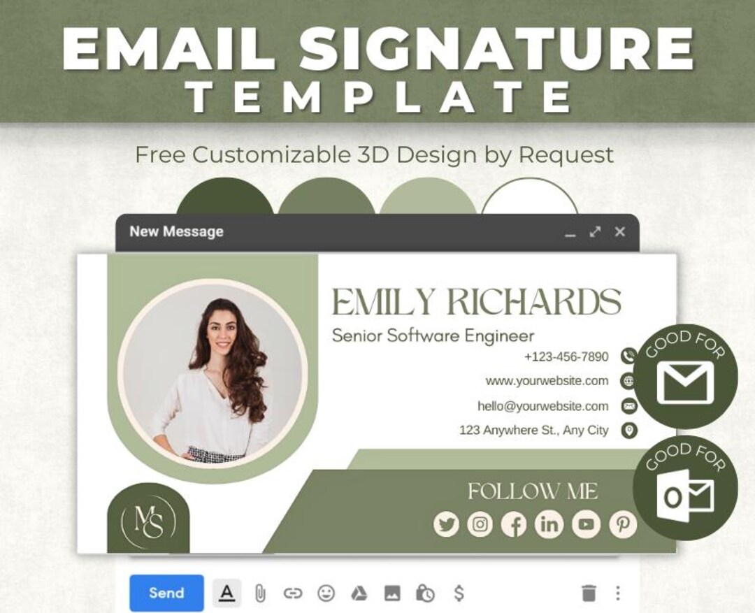 Editable Luxurious Email Signature Template for Gmail and Outlook Ideal ...