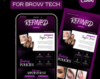 Black & Purple Brow Tech Acuity Scheduling Template for Beauty Business | Editable Canva Booking acuity site design