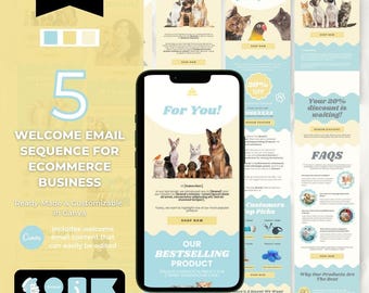 Customizable Canva Welcome Email Sequence Templates for Klaviyo Mailchimp and Flodesk|  High Converting Canva Email Series Templates | Pet