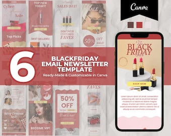 Editable Beauty Black Friday Canva Email Template for Klaviyo Mailchimp, E-commerce Newsletter Template Bundle  for Small Business Owners