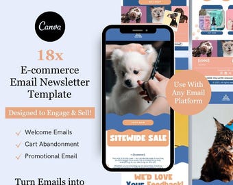Pacote de modelos de newsletter para e-commerce no Canva para Klaviyo, Mailchimp e Flodesk | Produtos de higiene e saúde para animais de estimação