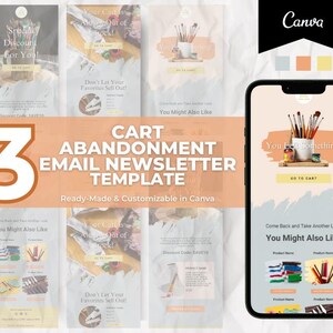 Edytowalny szablon wiadomości e-mail o porzuconym koszyku z artykułami artystycznymi dla Klaviyo Mailchimp, szablon biuletynu e-commerce dla właścicieli małych firm