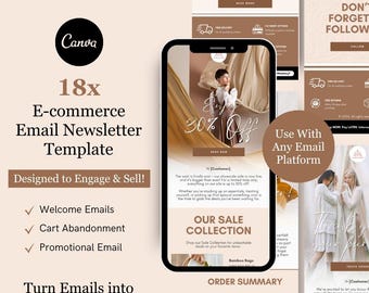Pacote de modelos de newsletter de marketing por e-mail para Klaviyo Mailchimp e Flodesk | Moda Sustentável