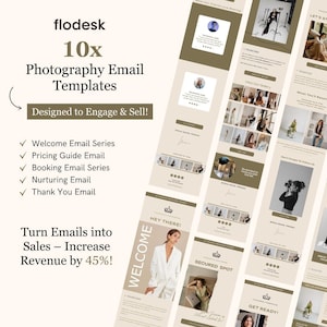 Email Templates for Photographers | Flodesk Ready Newsletter, Welcome, Booking & Nurturing Email Series | Customizable Email Bundle