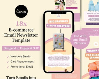Pacote de modelos de newsletter de marketing por e-mail para Klaviyo Mailchimp e Flodesk | Equipamentos de viagem