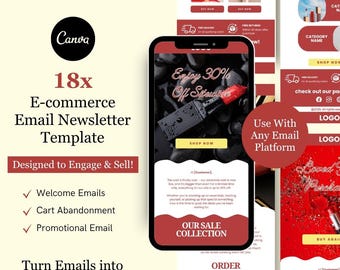 Pacote de modelos Canva para newsletter de e-mail marketing para e-commerce, compatível com Klaviyo, Mailchimp e Flodesk | Maquiagem