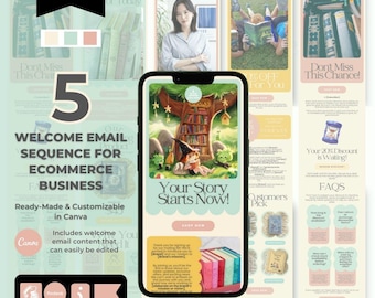 Customizable Canva Welcome Email Sequence Templates for Klaviyo Mailchimp and Flodesk|  High Converting Canva Email Series Templates | Books