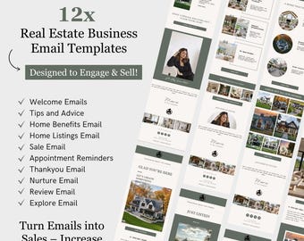 12 Proven Email Marketing for Real Estate Newsletter | Dark Green Flodesk Real Estate Business Email Templates Bundle