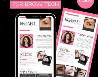 Pink & Black Brow Tech Acuity Scheduling Template for Beauty Business | Editable Canva Booking acuity site design