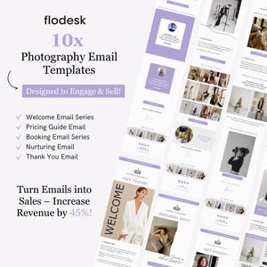 Email Templates for Photographers | Flodesk Ready Newsletter, Welcome, Booking & Nurturing Email Series | Customizable Email Bundle