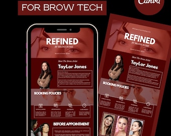 Red Brow Tech Acuity Scheduling Template for Beauty Business | Editable Canva Booking acuity site design