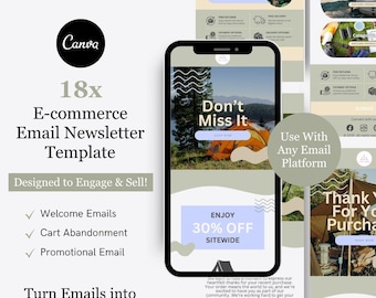 Pacote de modelos de newsletter de marketing por e-mail para Klaviyo Mailchimp e Flodesk | Equipamentos para camping e atividades ao ar livre