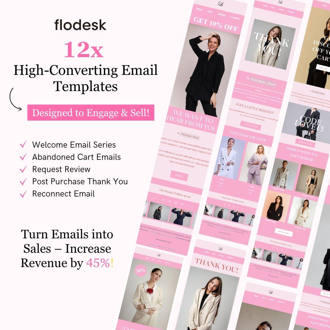 Flodesk Email Marketing Template | Flodesk Minimalist Email Design | Fashion Email Templates Bundle | Welcome Email Series | Pink