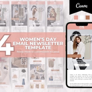 Editable Fashion Women&#39;s Day Email Template for Klaviyo Mailchimp, E-commerce Newsletter Template Bundle for Small Business Owners
