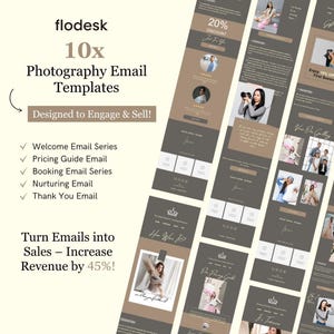 Email Templates for Photographers | Flodesk Ready Newsletter, Welcome, Booking & Nurturing Email Series | Customizable Email Bundle