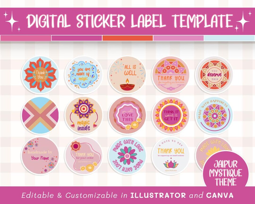 Editable Sticker Card Digital Editable Canva Sticker Template, Circle Sticker Packaging for ...