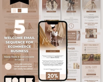 Customizable Canva Fashion Welcome Email Sequence Templates for Klaviyo Mailchimp and Flodesk|  High Converting Canva Email Series Templates