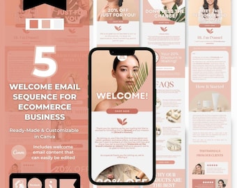 Customizable Canva Welcome Email Sequence Templates for Klaviyo Mailchimp and Flodesk|  High Converting Canva Email Series Templates | Skin