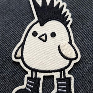 Punk Rock Bird Patch - Mohawk Chick with Combat Boots Embroidered Iron On - Funny Edgy Back Patch for Jackets - Sizes 4" to 10"