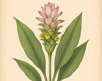 Turmeric Flower Botanical Print – Vintage Herbal Plant Art (Digital Download)