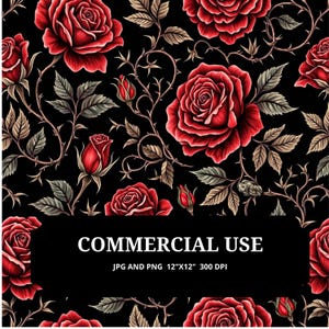 Gothic Roses Scrapbook Pattern | Floral Digital Paper | Commercial Use