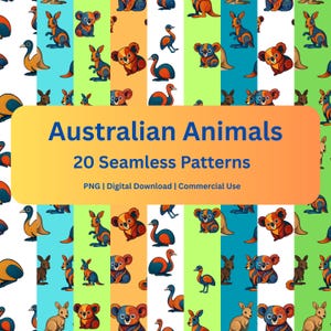 Australische Tiere Nahtloses Papier | nahtloses digitales Papier | Kommerzielle Nutzung | Koalas und andere australische Tiere