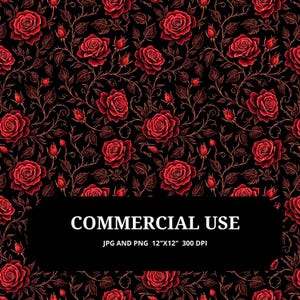 Gothic Red Rose Digital Paper - 300dpi JPG and PNG Scrapbook Background - Dark Floral Printable for POD and Journals - Commercial Use