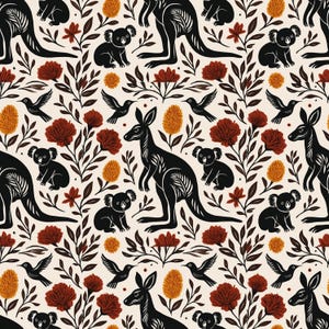Australische Wildtiere und Blumen | nahtloses digitales Papier | Kommerzielle Nutzung | Australische Tiere Druck