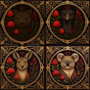 Australische Tiere | nahtloses digitales Papier | Kommerzielle Nutzung | Koala, Känguru, Wombat und Emu
