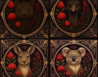 Australian Animals | Seamless Digital Paper | Commercial Use | Koala, Kangaroo, Wombat and Emu