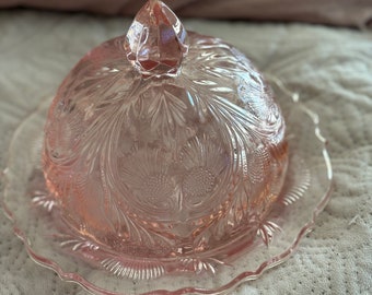 Vintage Mosser glass Pink thistle domes butter or cheese Dish