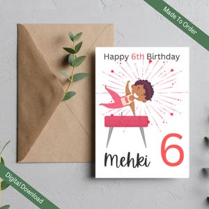 Cartão de aniversário personalizado para ginasta masculino, ginástica esportiva, qualquer idade, 4º, 5º, 6º, 7º e 8º anos, qualquer nome e idade, cartão personalizado para filho, neto, sobrinho