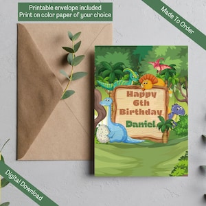 Cartão de aniversário de dinossauro personalizado, cartão de primeiro aniversário personalizado, cartões de aniversário para crianças, filho, filha, sobrinho, personalizado