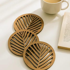Laser Cut Mandala & Leaf Wooden Coasters - Eco-Friendly Home Decor